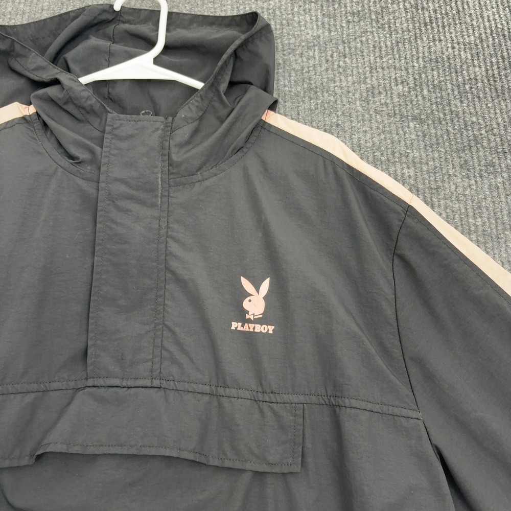 Playboy x PacSun Windbreaker Jacket Mens L Black Nylon Side Stripe Streetwear - Picture 3 of 10